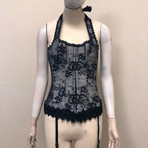 Fredericks of Hollywood black white lace corset 34
